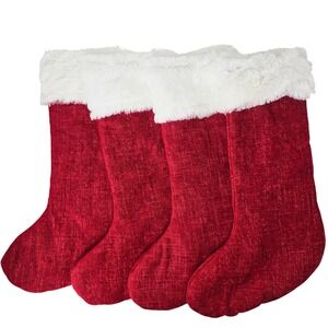 House & Garden Red Christmas Stockings Set of 4 Plush Faux Fur Trim Holida